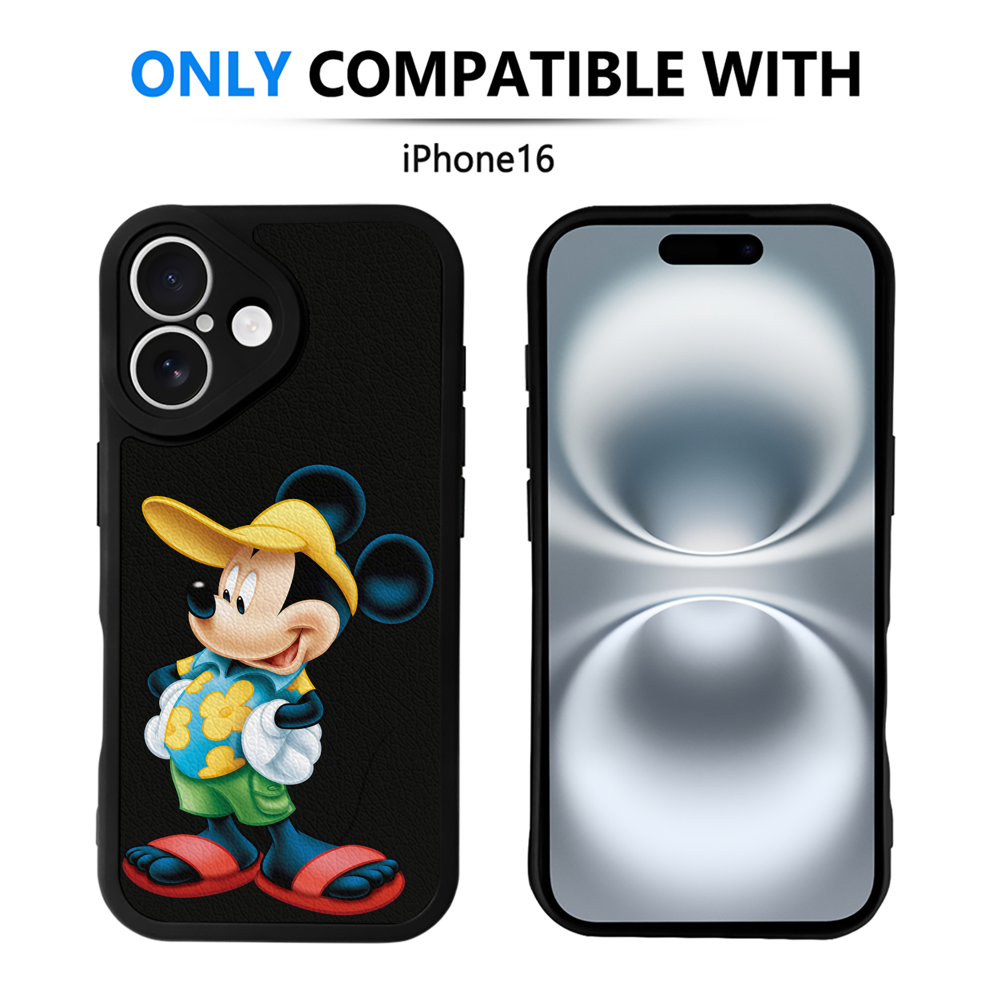 （画像用） ミッキーマウス Mickey Mouse 【iPhone 16シリーズ対応】シリコンスマホケース（レザー調） 材質：シリコン
